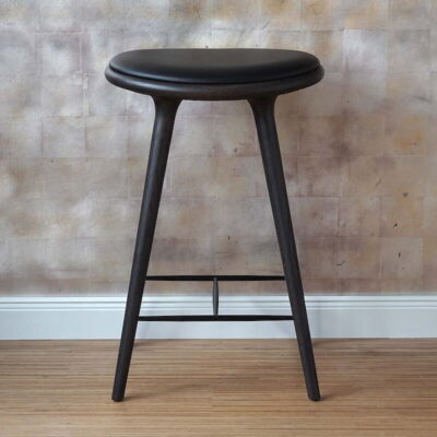 Barhocker Mater Leder schwarz Holz
