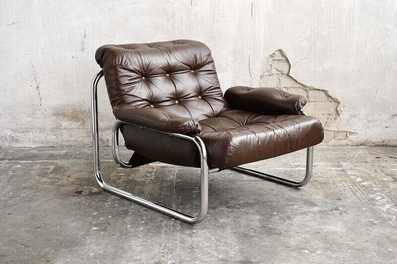 Sessel Leder braun Chrom