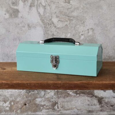 Werkzeugkiste Box Metall retro türkis
