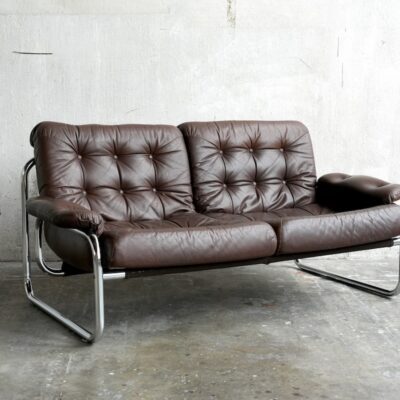 Sofa Zweier Leder braun Chrom