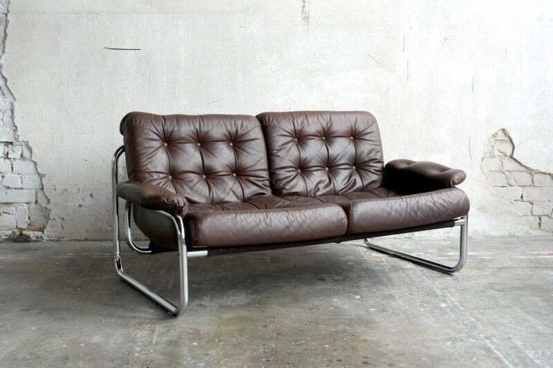Sofa Zweier Leder braun Chrom